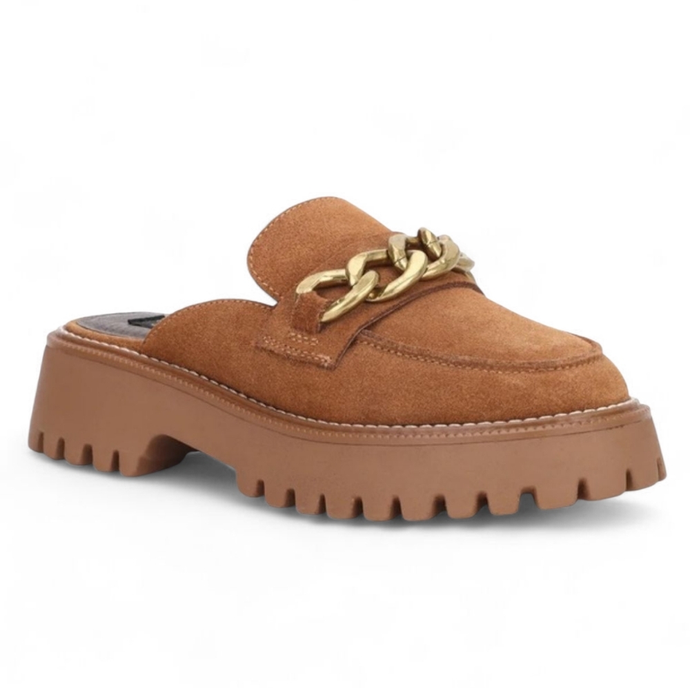 BRAND NEW! Vintage Havana Brown Mules with Gold Chain